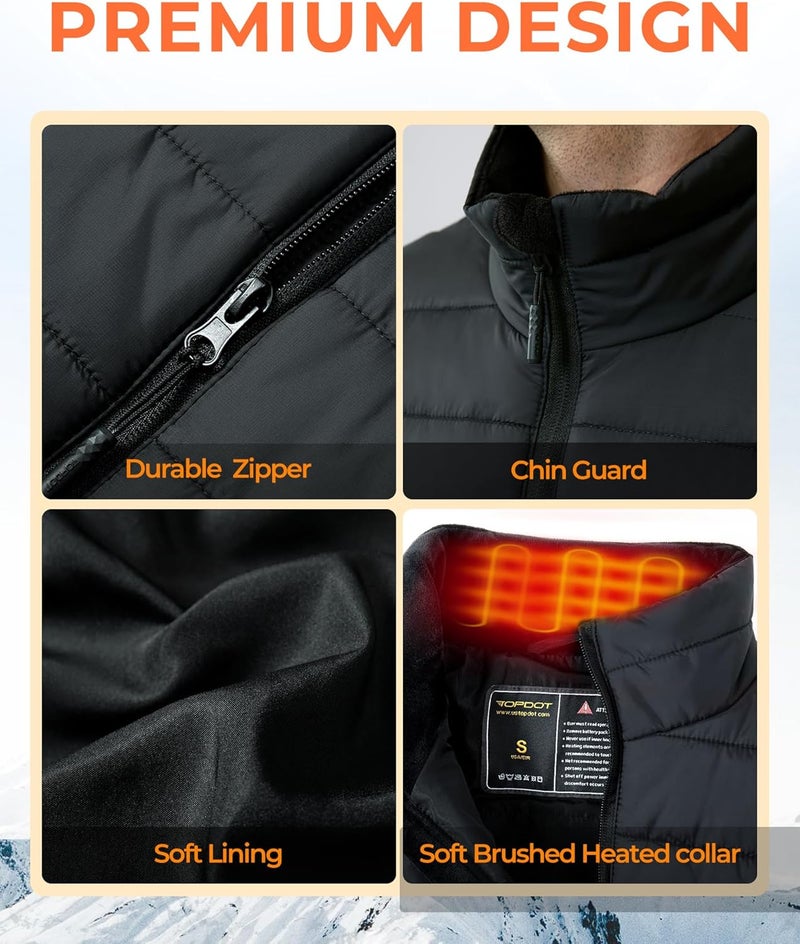 Topdot Store Heated Vest for Men with 7.4V 16000mAh Battery Pack Included, 8 Heating Zones Lightweight Warm Men's Heated Vest - Image 5